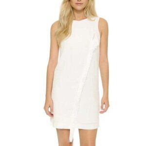 Rebecca Taylor Mini Shift Dress 2 Ivory Sleeveless Short Fringed Crepe Short